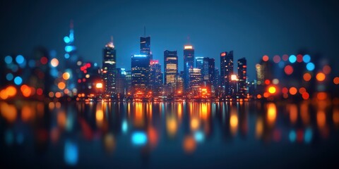 City skyline illuminated at night with reflections on water highlighting vibrant urban life