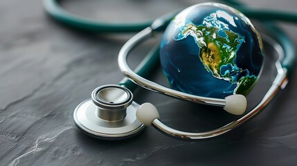 A stethoscope wrapped around a miniature Earth, symbolizing the importance of accessible healthcare for all