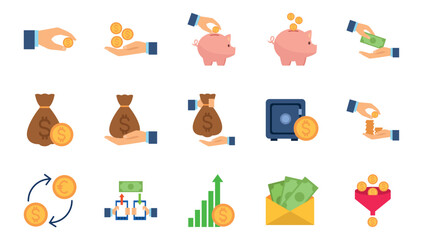 Set of money vector icons on a white background