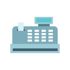 Vector illustration of a blue cash register, a point-of-sale (POS) terminal, symbolizing business transactions, retail commerce