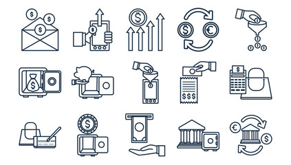 Set of money vector icons on a white background