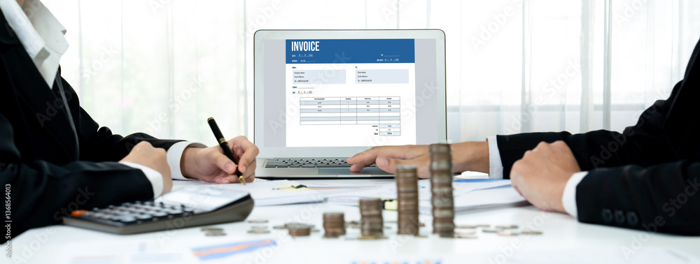 Poster invoice on computer screen from accounting application. computer program for financial and budget of