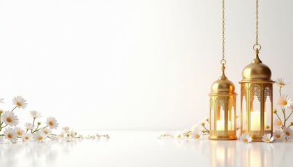 Golden Lanterns and Floral Ramadan Design