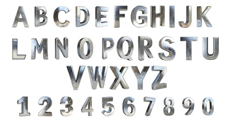 Silver font letters set. Silver letter set. Silver letters set isolated on a transparent background.