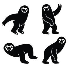 Cute Minimalist Sloth Silhouette Black Vector Collection Set