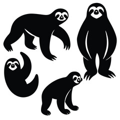 Fototapeta premium Cute Minimalist Sloth Silhouette Black Vector Collection Set
