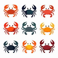 Cute crab cartoon vector, Crab color set vector