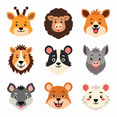 Fototapeta premium Set Forest animals, Cute set of scandinavian jungle forest animals crayon watercolor illustration png transparent nursery cutout clipart digital planner sticker