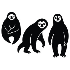 Cute Minimalist Sloth Silhouette Black Vector Collection Set