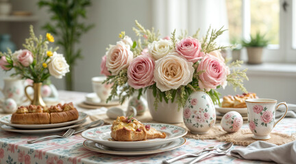 The spirit of Easter comes alive with a stunningly arranged festive table. Soft candlelight, delicate florals, and a welcoming atmosphere set the tone. A celebration of family.