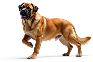 Obraz premium Majestic mastiff, powerful stance, white background, powerful, white, domestic