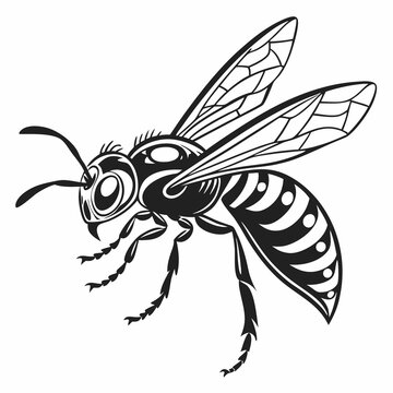 black and white wasp flying clip art preview