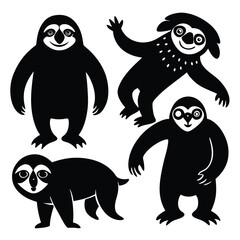 Cute Minimalist Sloth Silhouette Black Vector Collection Set