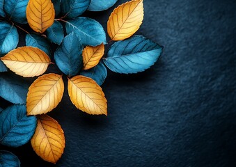 Fototapeta premium Colorful leaves adorn a dark surface in an appealing arrangement