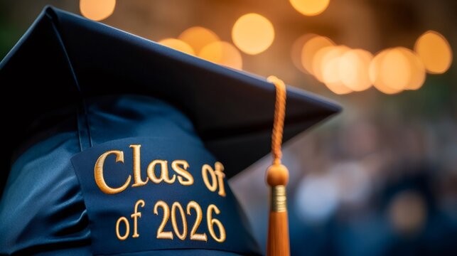 Graduation ceremony, embroidered mortarboard celebrates class of 2026