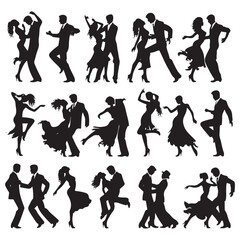 Vector silhouettes of dancing people. Beautiful couple dancing silhouette vector