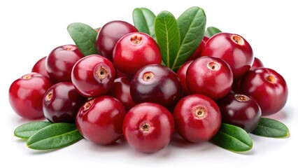 A Pile of Freshly Harvested Cranberries with Green Leaves