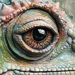 Naklejka premium Scaled Eye of Reptilian Creature Detail Close Up Texture and Pattern Skin of Animal Specimen View