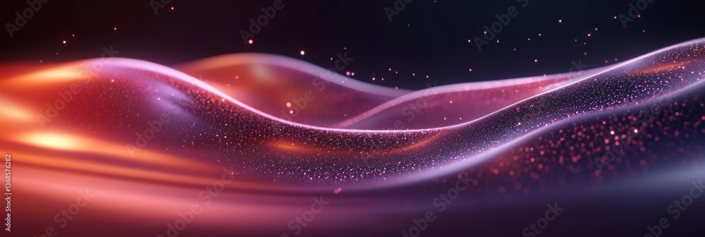 Poster flowing curves with tiny sparkles in soft gradient colors creating a dreamlike visual experience