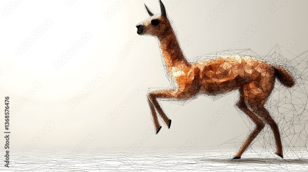 Poster abstract polygonal minimalist artistic representation of a deer in motion with geometric shapes and 