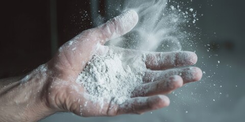 Fototapeta premium The importance of grip: An athlete's hand covered in magnesia.