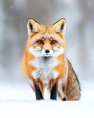 Obraz premium Red fox standing in snowy landscape