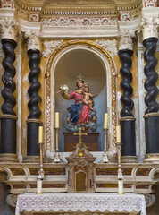 Ajaccio, Corsica, France July 8, 2024: Cathedral Notre-Dame de l'Assomption Chapel of the Madonna of Pianto, closeup of the virgin goddess with baby Jesus.
