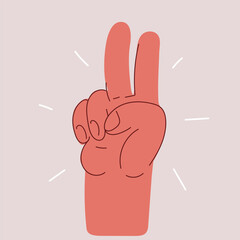 Vector illustration of a hand showing two fingers and a hand showing five, expressive gestures, counting, communication, peace sign, body language, playful signals, symbolic hand signs, visual