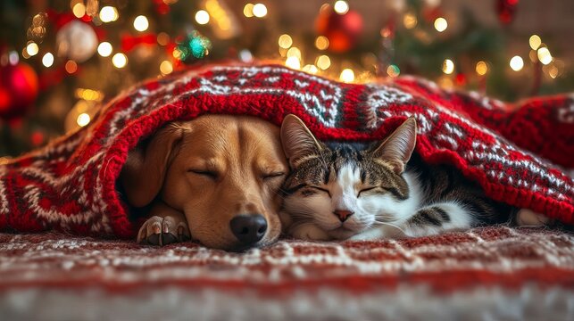 A Heartwarming Scene of an Adorable Dog and Cat: Best Friends Forever