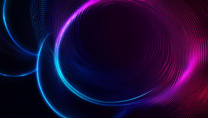Fototapeta premium Vibrant neon light circles on dark background with blue, purple, and pink hues