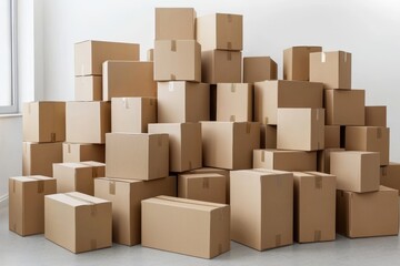 Abundant collection of kraft boxes, ideal for creative wallpaper design. 