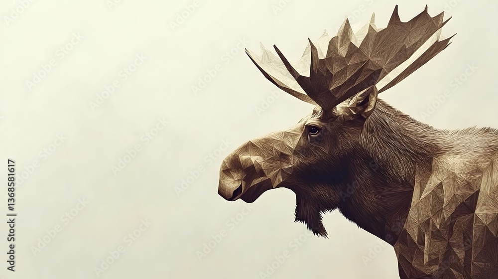 Aufkleber realistic moose presented in a minimalist geometric side profile design with abstract artistic featu