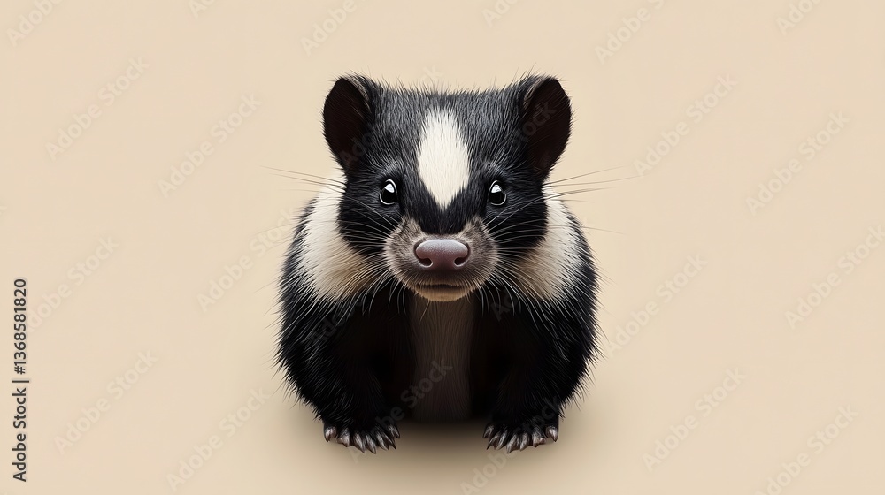 Poster realistic minimalist geometric skunk face in front view capturing its distinctive features and artis