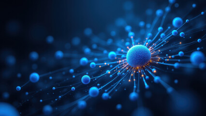 Visual representation of NAD+ molecule in a star-like form with blue spheres representing atoms, symbolizing its central role in cellular metabolism and energy production.
