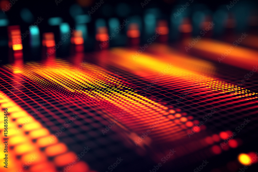 Aufkleber abstract image of glowing red and yellow grid, creating dynamic energy, suggesting technology, data 