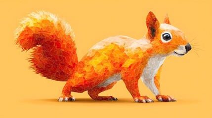 Minimalist polygonal style illustration of a creative squirrel made from pieces of colorful paper in a unique design