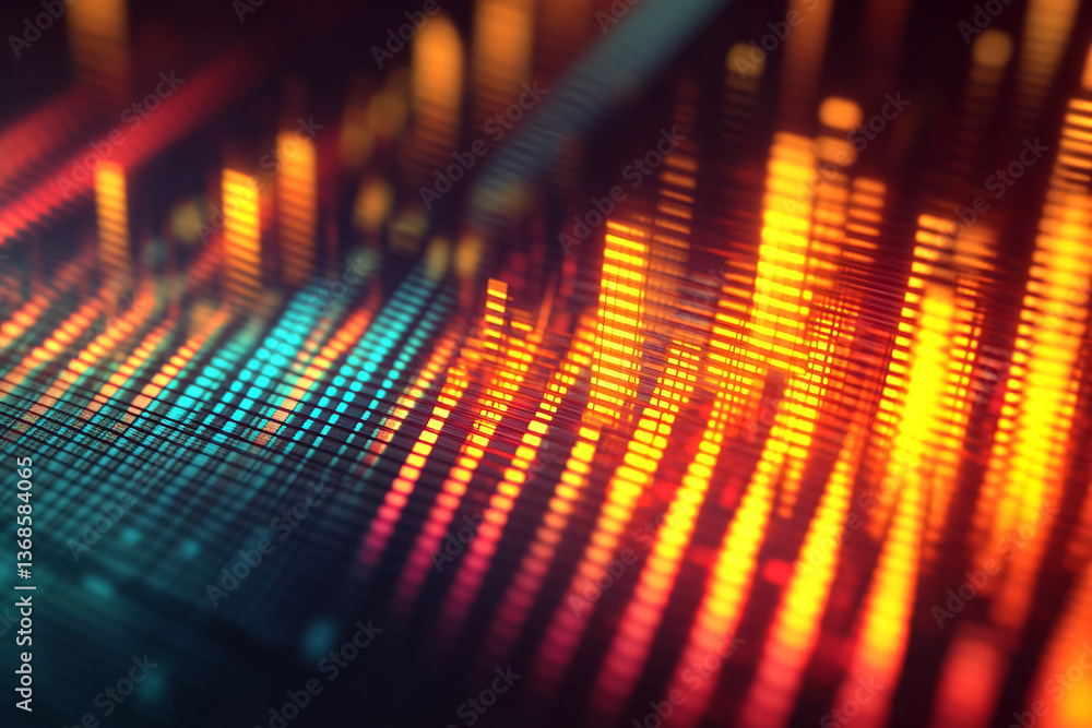 Poster abstract image of glowing teal and orange vertical lines, creating a dynamic and energetic visual ef
