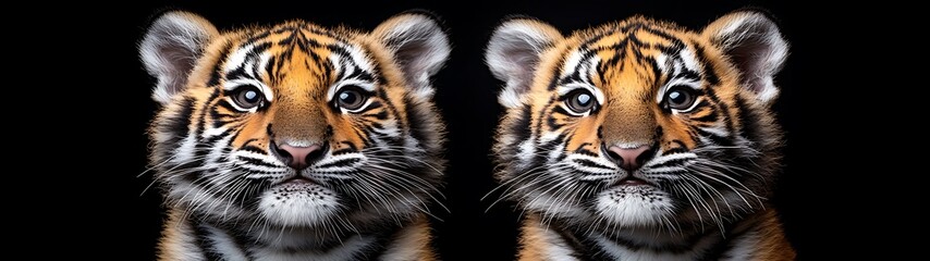 Naklejka premium Twin Tiger Cubs Portrait.
