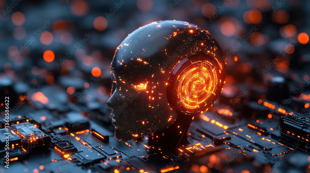 Aufkleber futuristic digital head with glowing circuits and patterns, symbolizing artificial intelligence and 