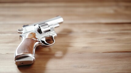 A revolver on a wooden surface