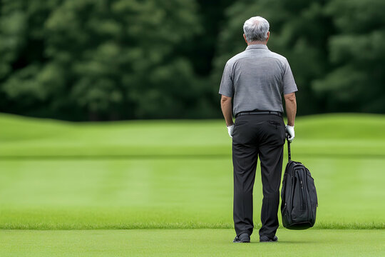 Senior golfer standing on a verdant golf course, contemplating his next shot