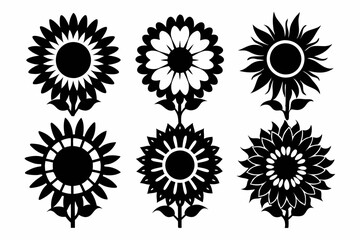 The sunflower icon set silhouette vector bundle