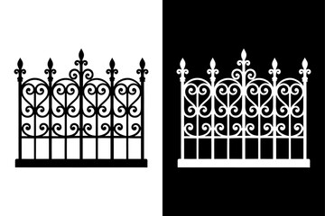 Decorative Wrought Iron Fence Silhouette Vector  Black & White Icon