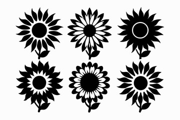 The sunflower icon set silhouette vector bundle