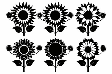 The sunflower icon set silhouette vector bundle