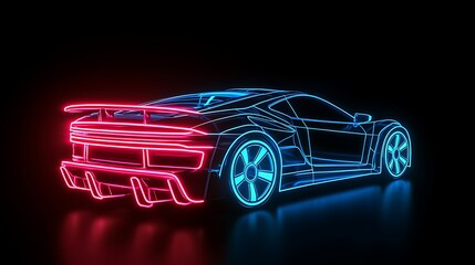 Fototapeta premium Neon Car Back View