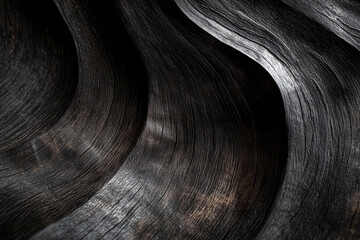 Dark wood grain texture, wavy pattern, showcasing natural curves and lines, representing elegance, sophistication, and natural beauty, ideal for design projects
