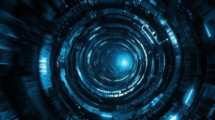 Obraz premium Futuristic blue tunnel with glowing lights creating a sense of deep space.