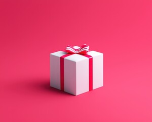 Fototapeta premium A beautifully wrapped gift box on a vibrant pink background for celebration and joy.