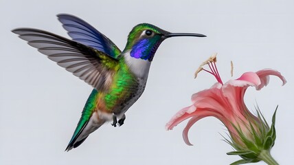 Obraz premium Delicate Moment of Hummingbird Hovering Over Vibrant Flower